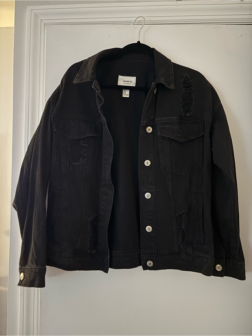 Forever 21 boyfriend Black Distressed Denim Jacket